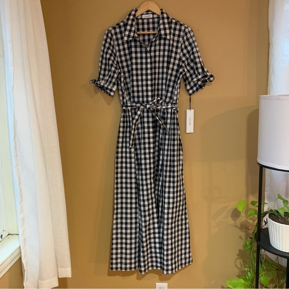 Calvin Klein Women's Cotton Gingham-print Midi Shirtdress